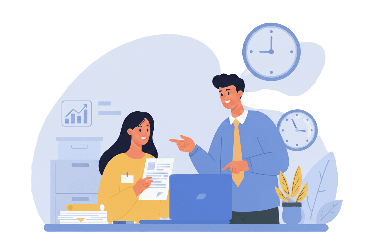 Professional resume services illustration showing workplace collaboration