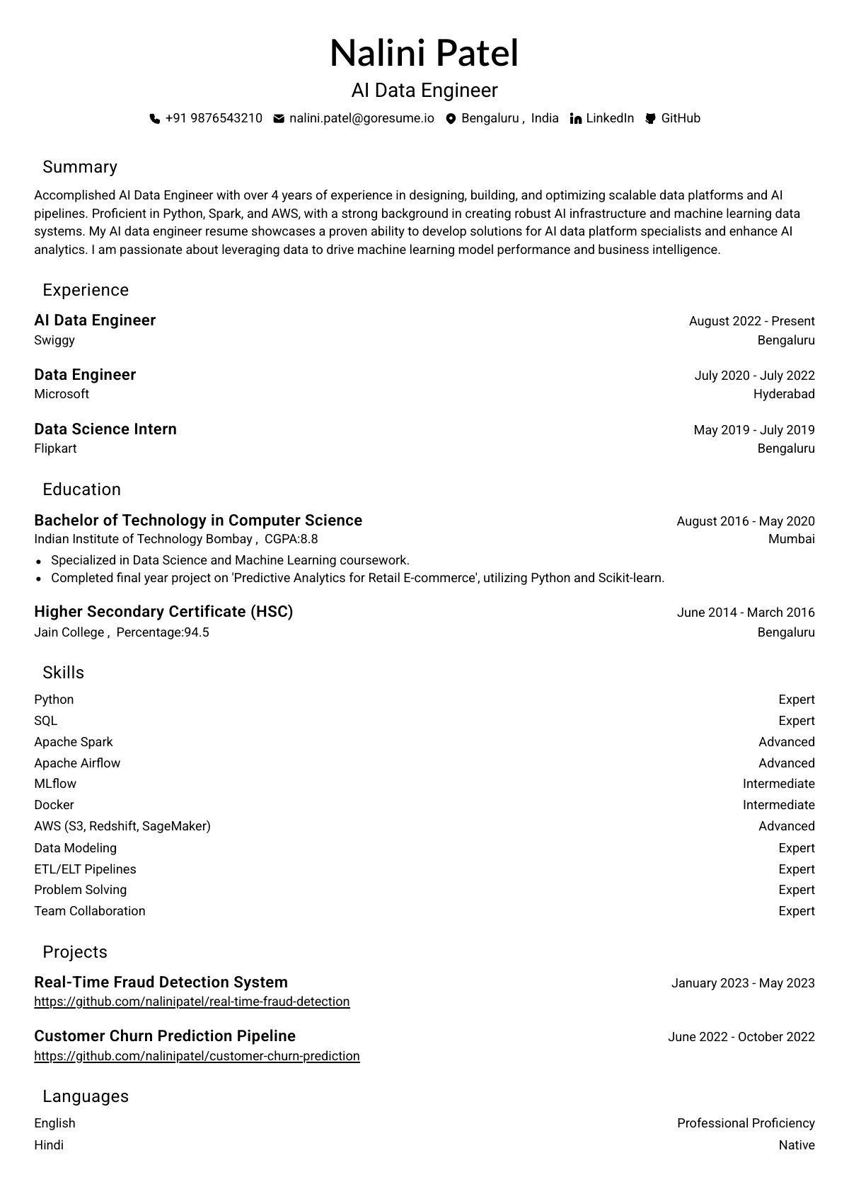GoResume editor preview