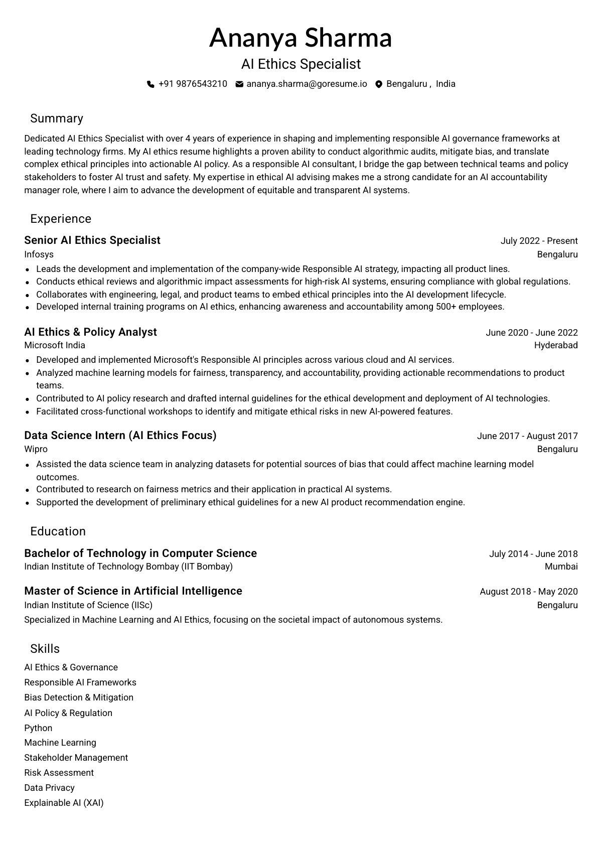 GoResume editor preview