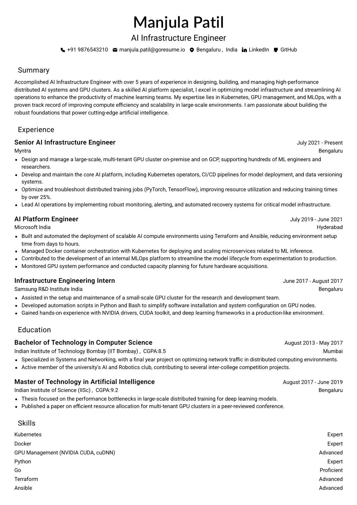 GoResume editor preview