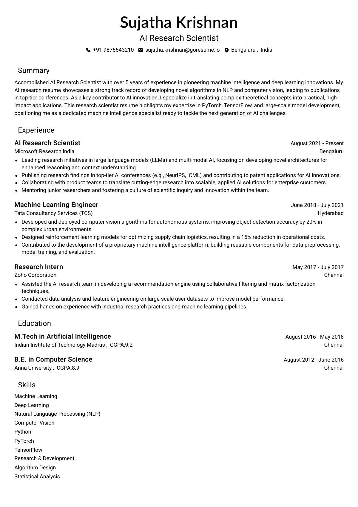 GoResume editor preview