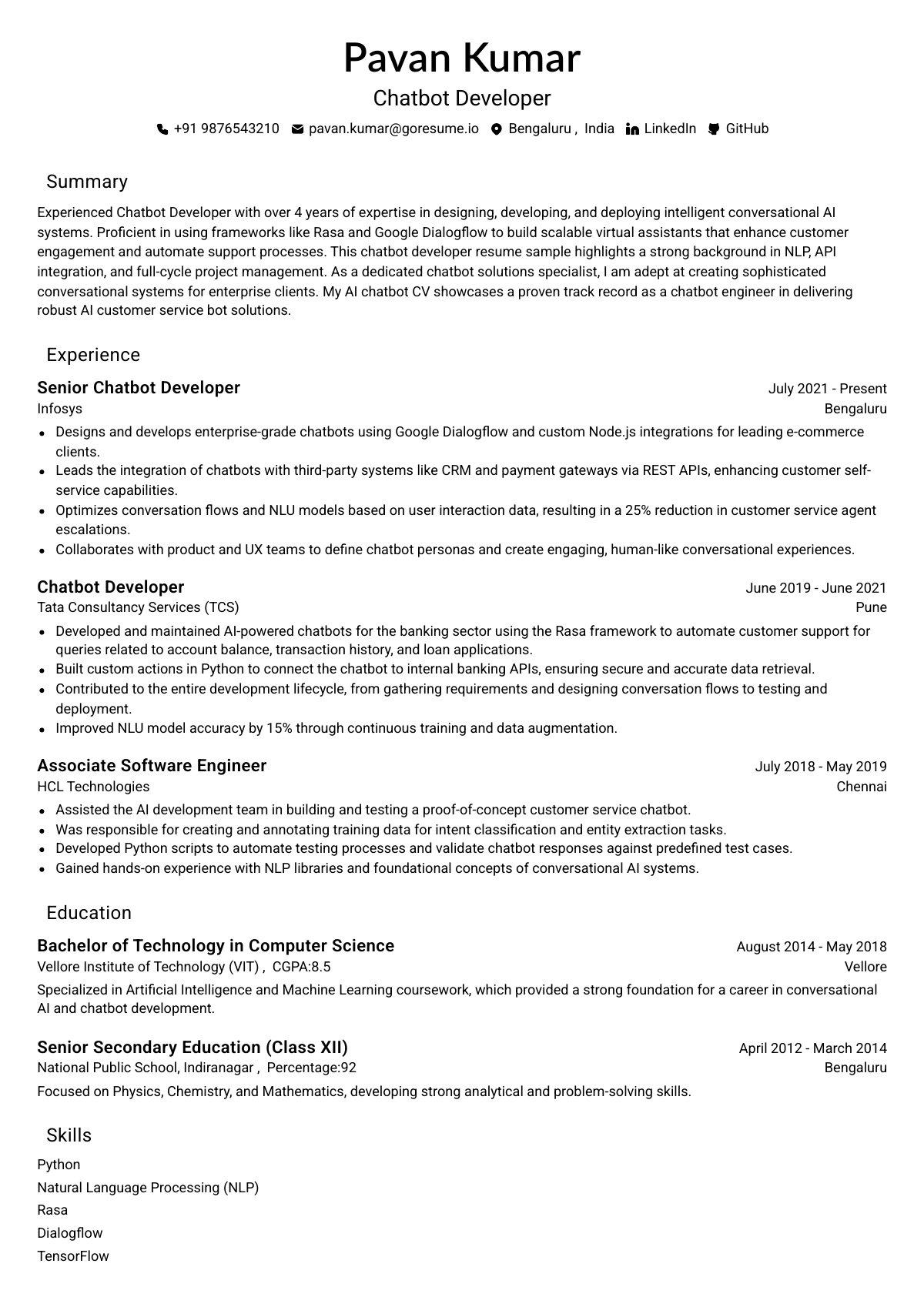 GoResume editor preview