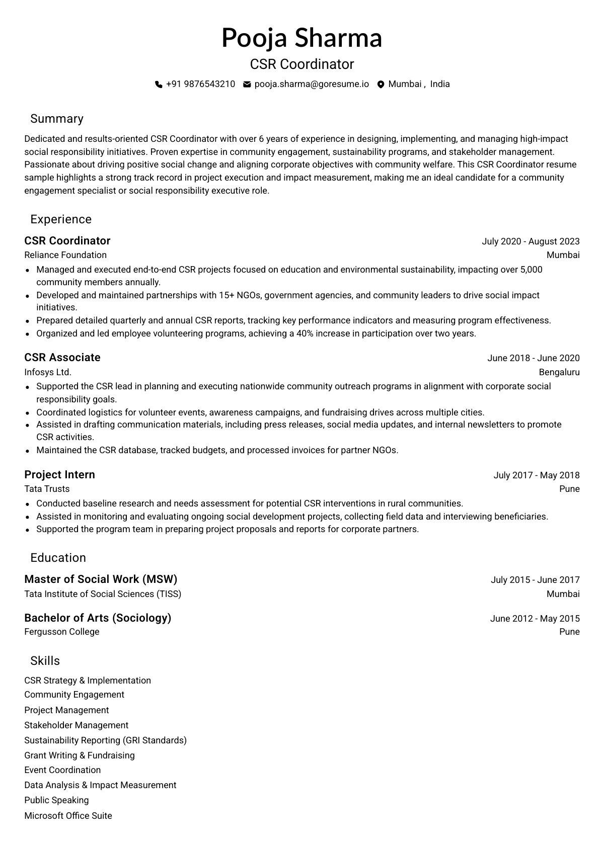 GoResume editor preview