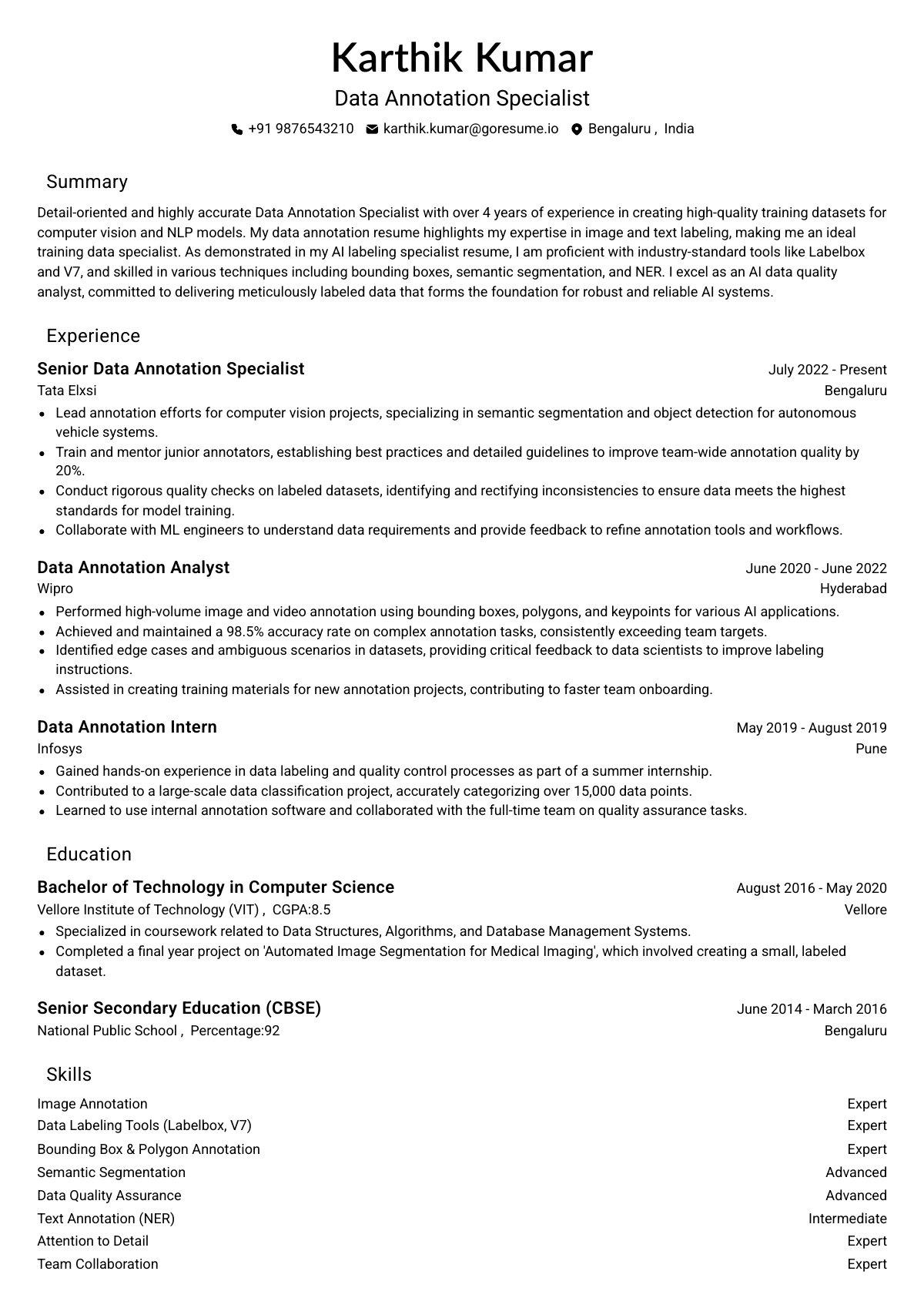 GoResume editor preview