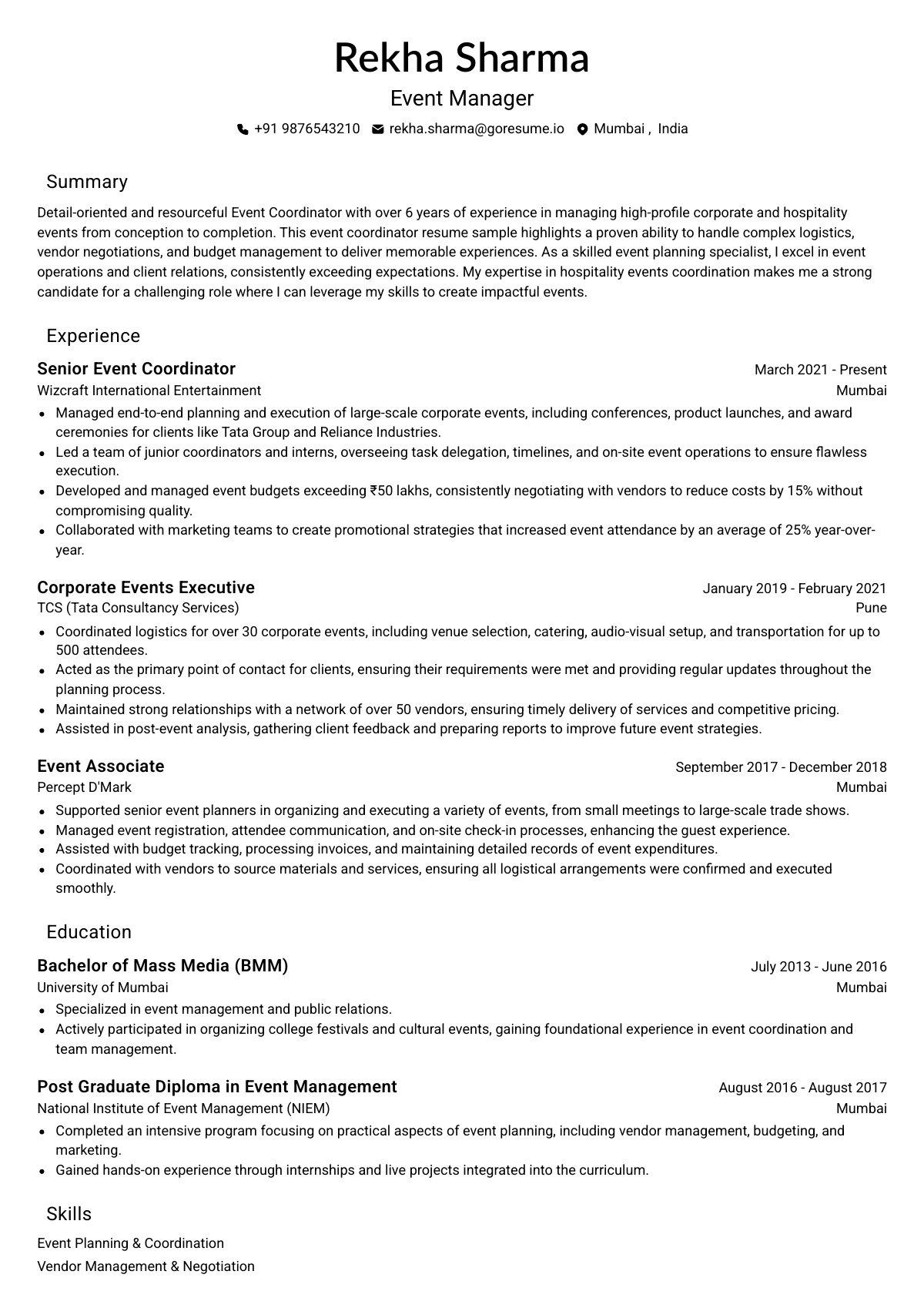 GoResume editor preview