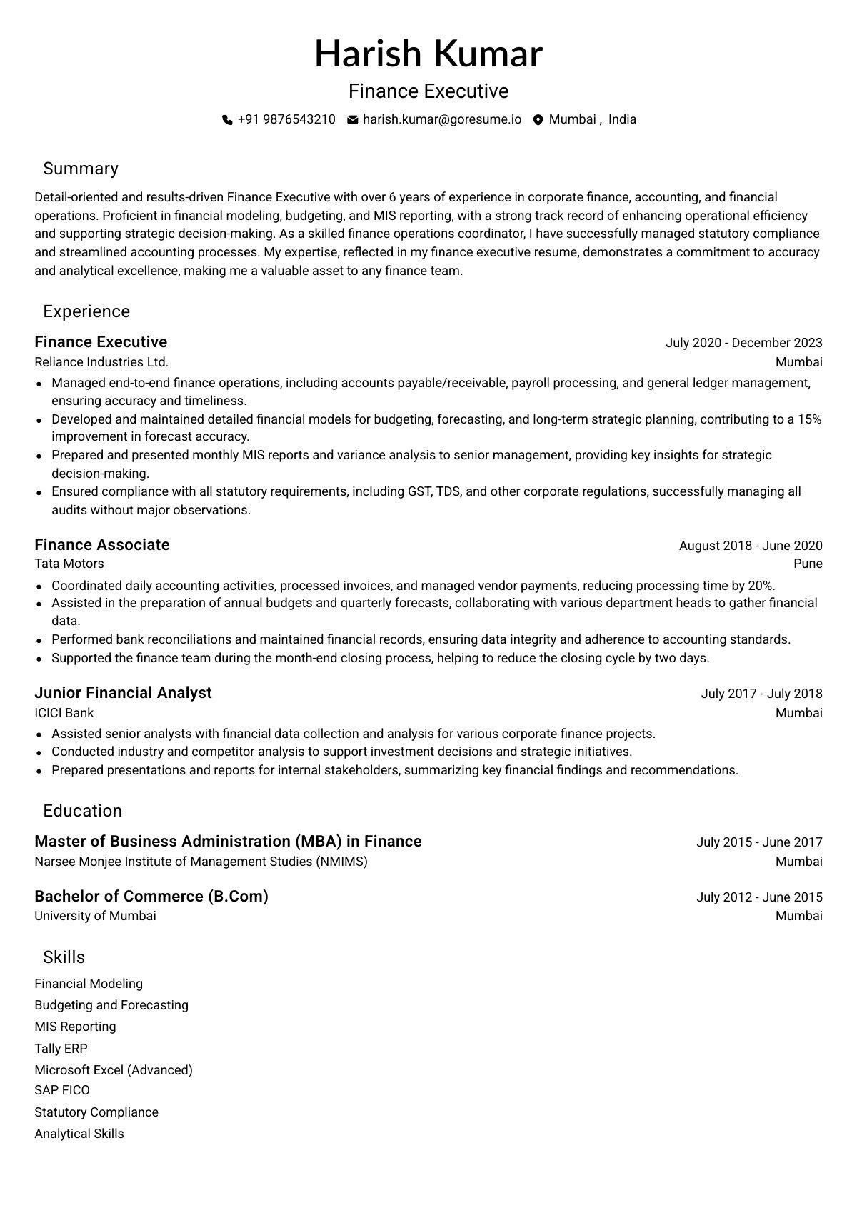 GoResume editor preview