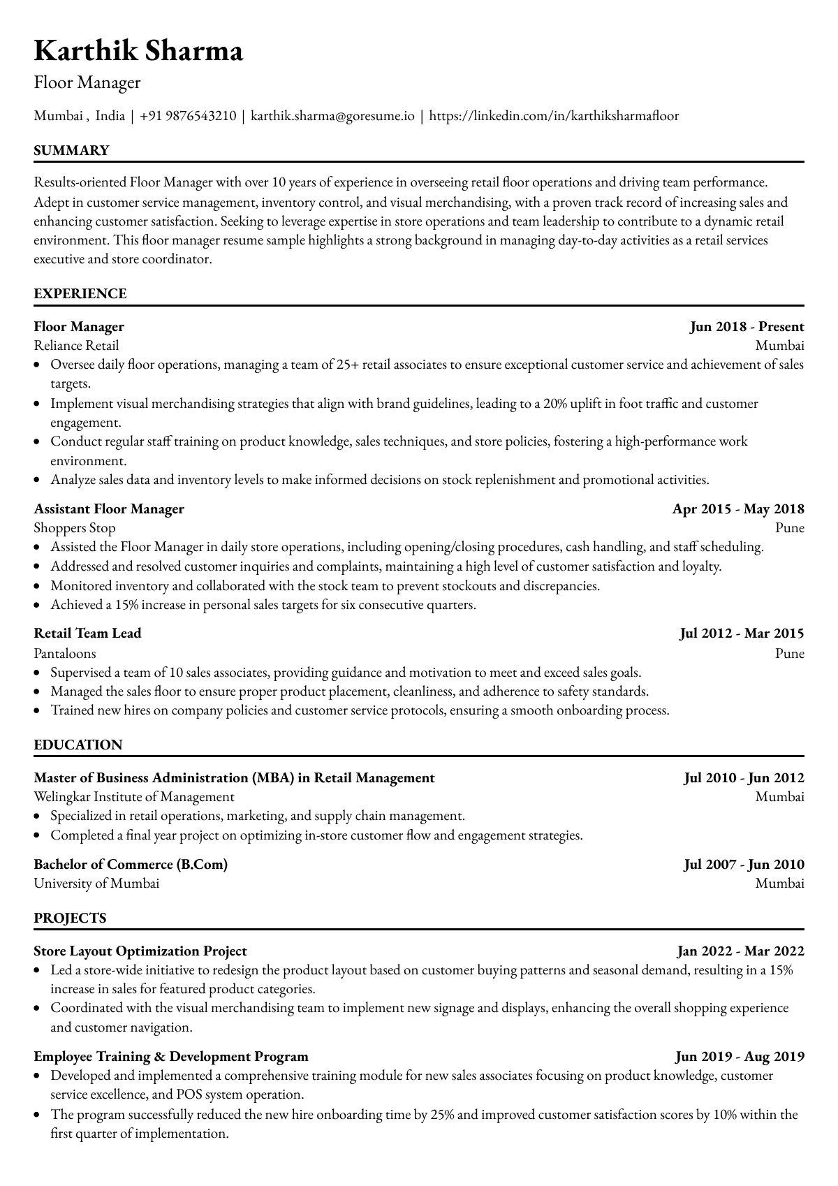 GoResume editor preview