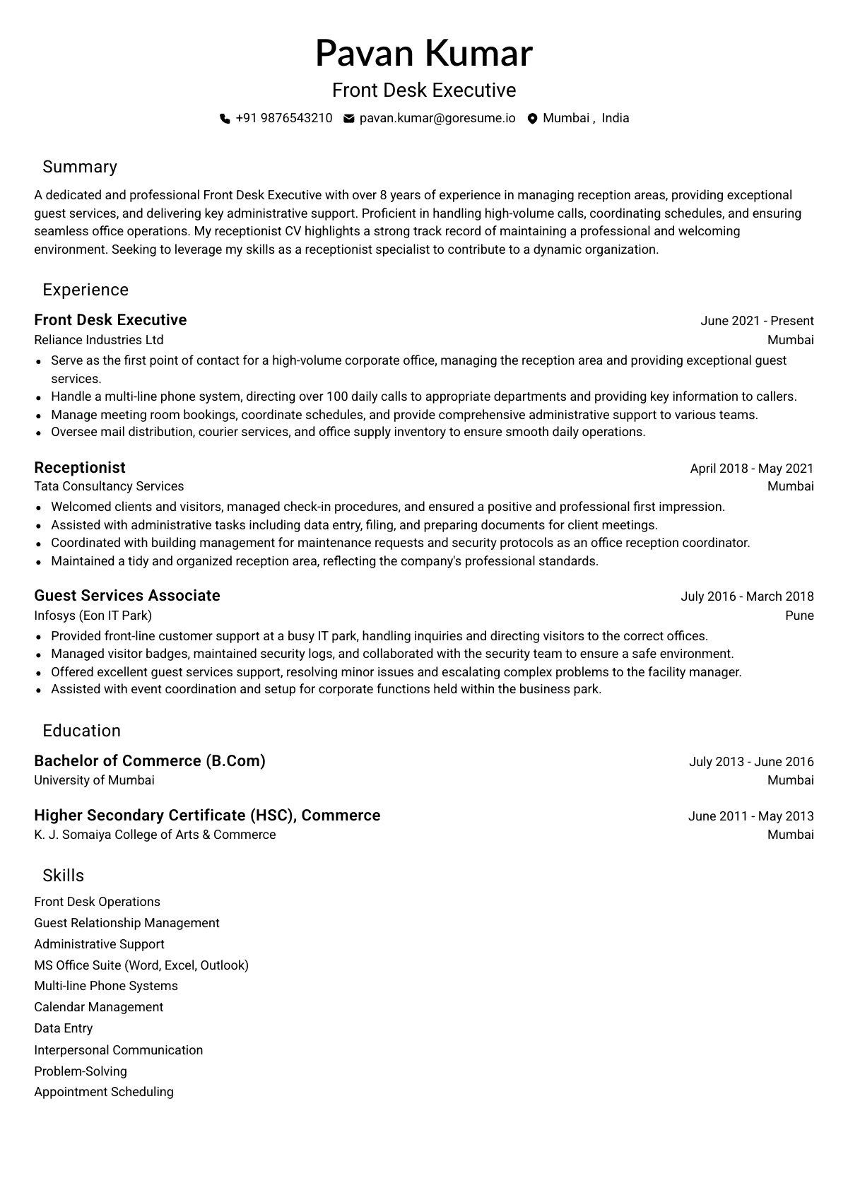 GoResume editor preview