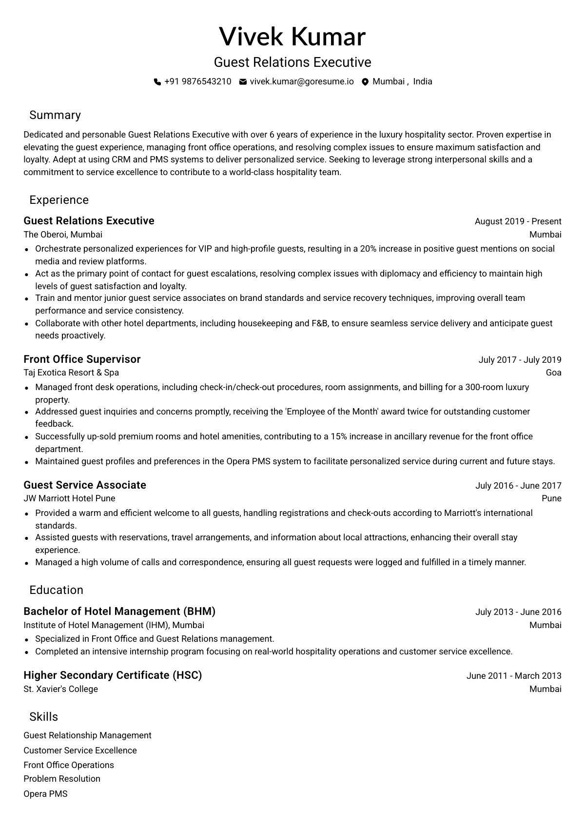 GoResume editor preview