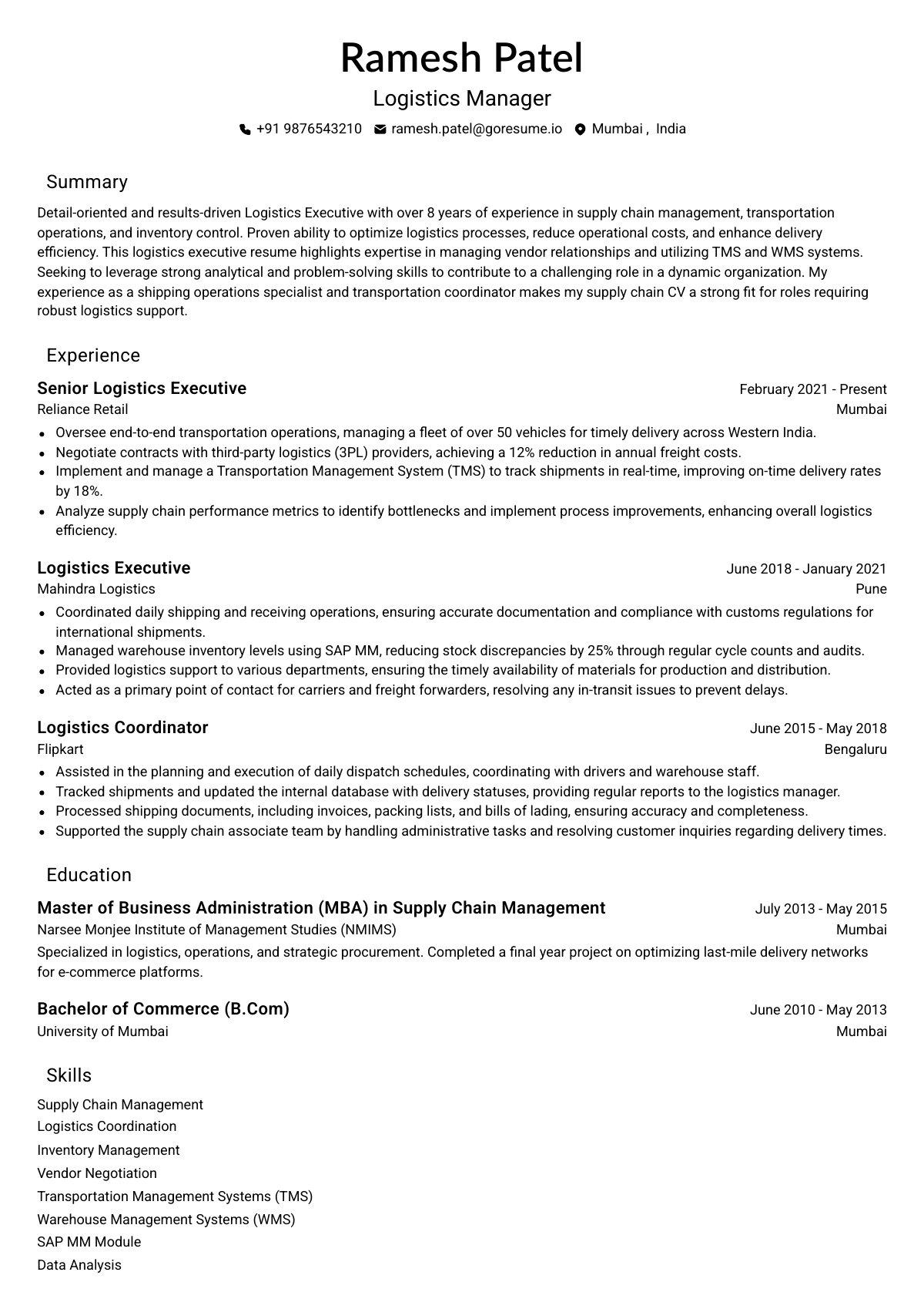 GoResume editor preview