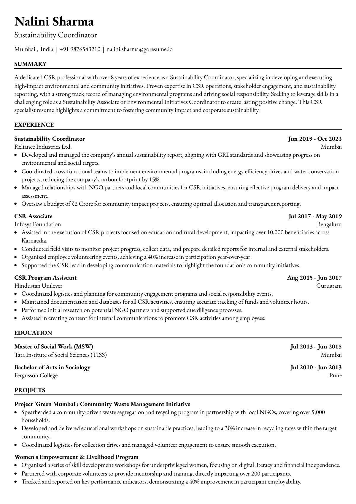 GoResume editor preview