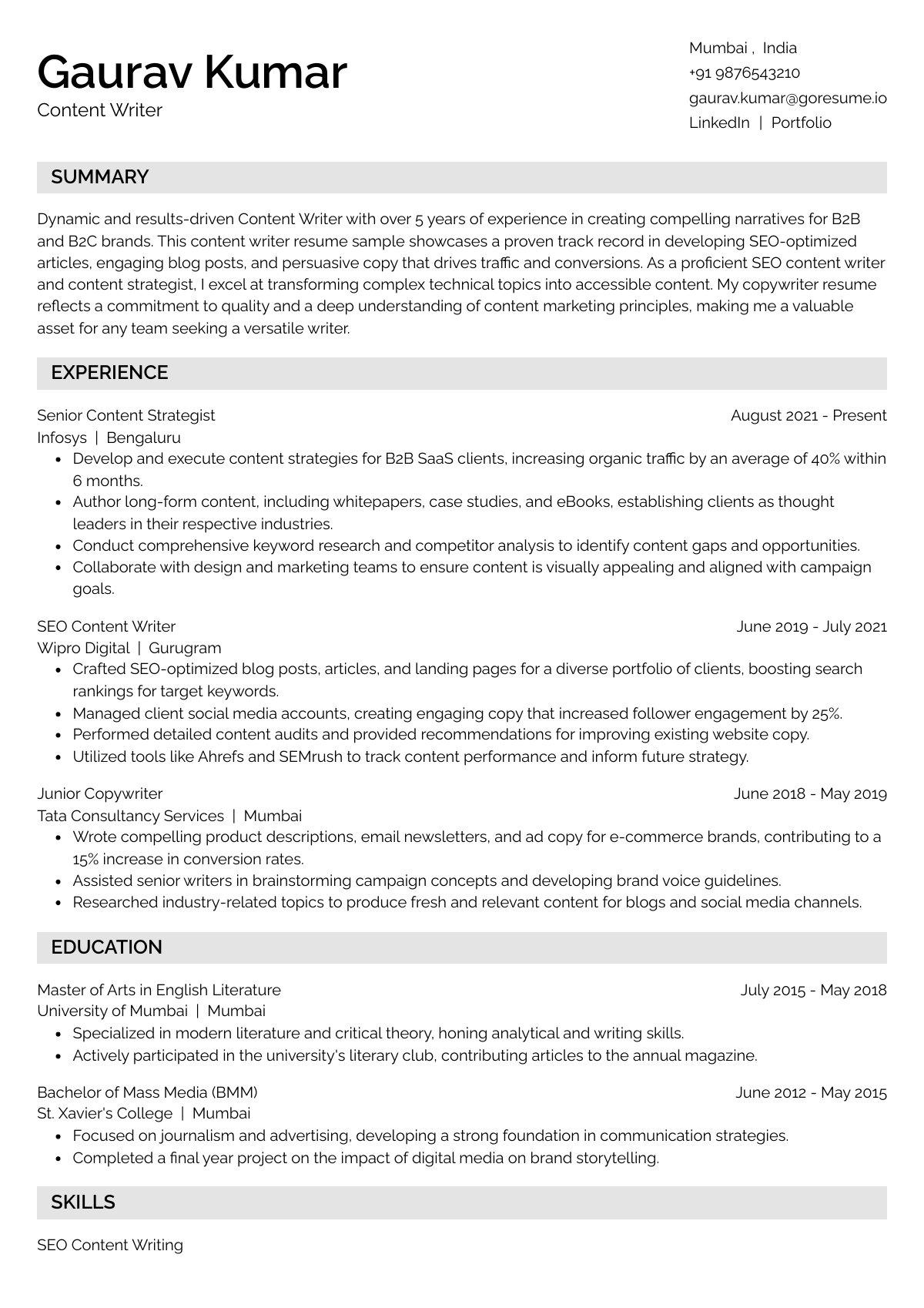 GoResume editor preview