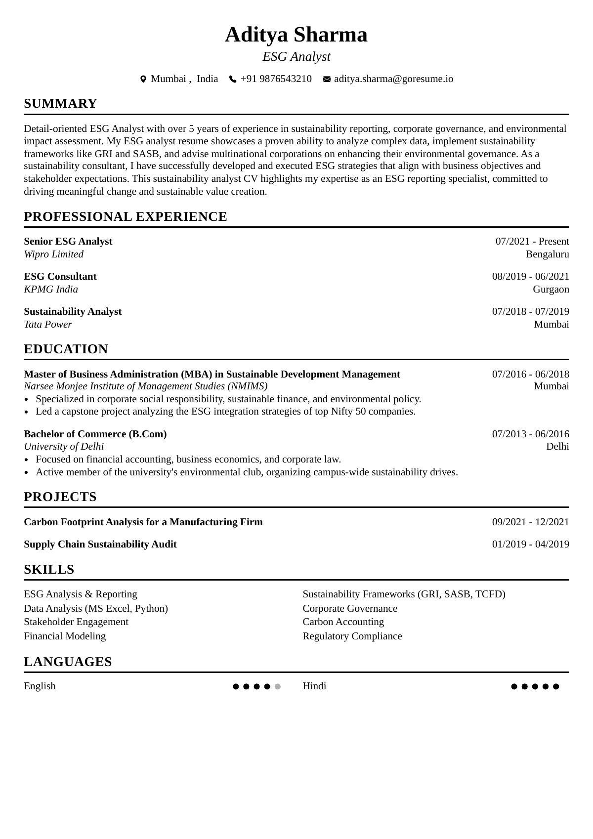 GoResume editor preview