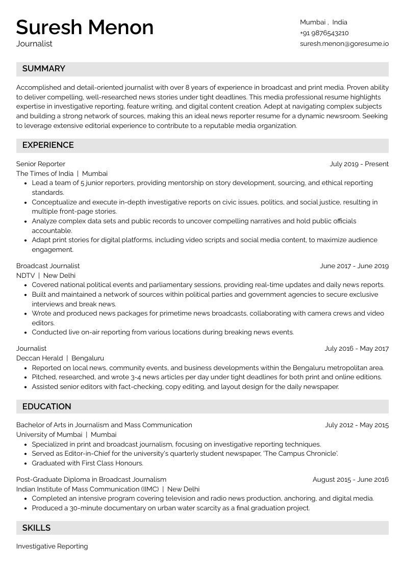 GoResume mobile editor preview