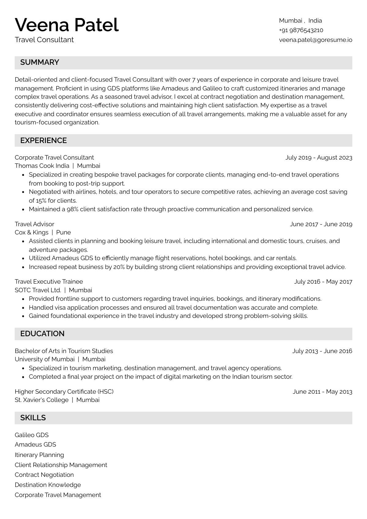GoResume editor preview