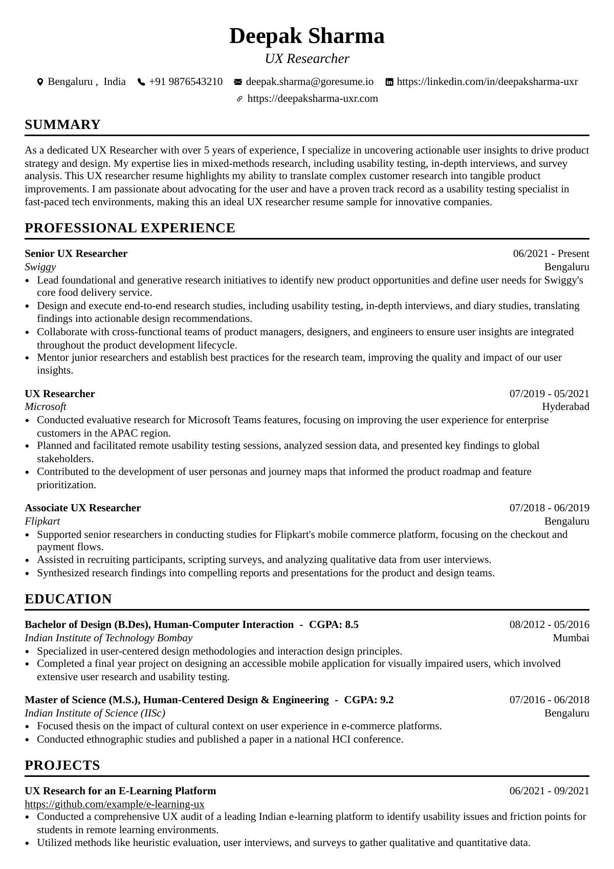 GoResume editor preview