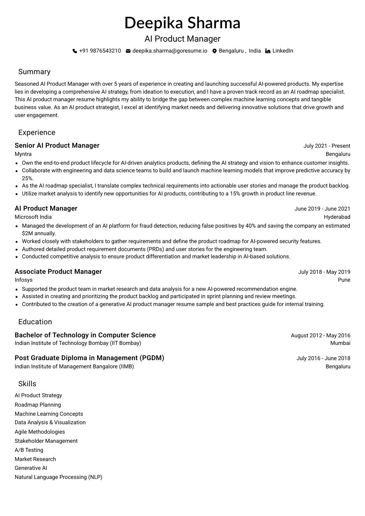 GoResume editor preview