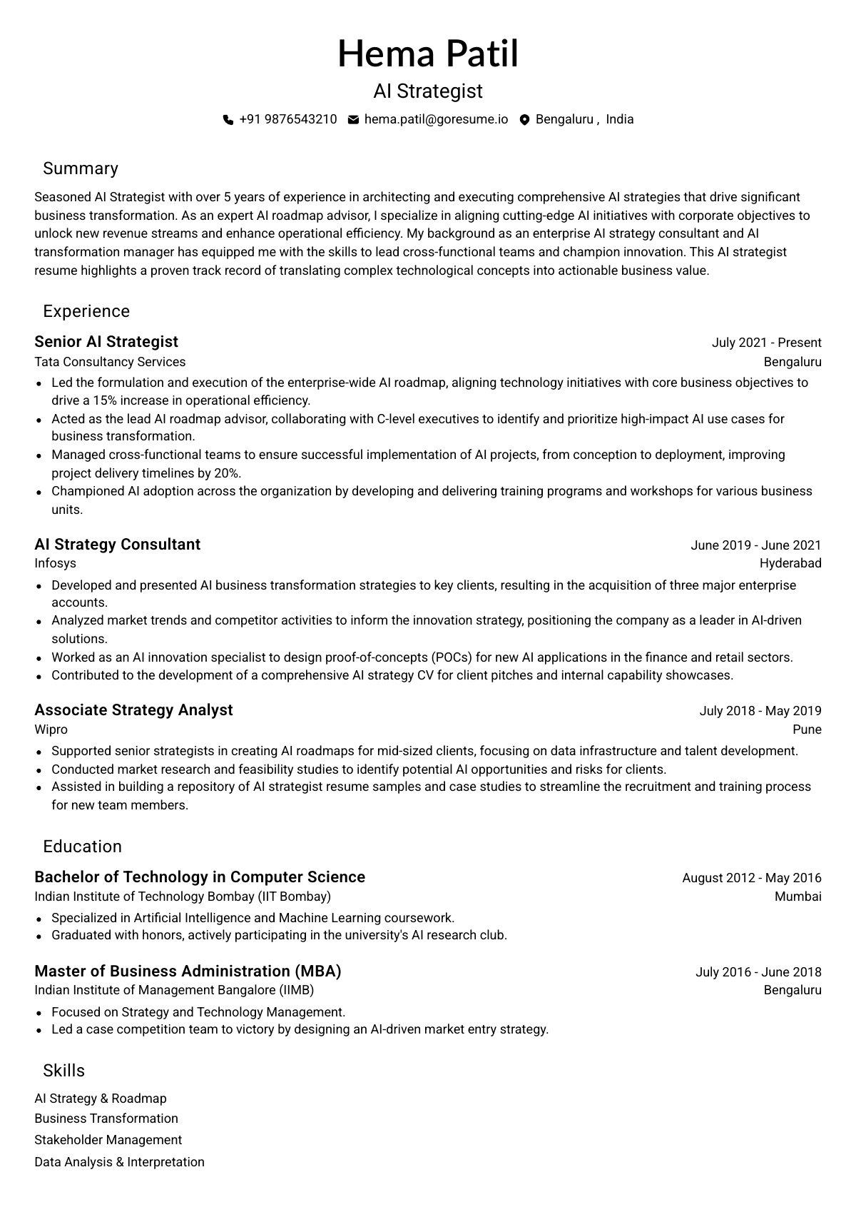 GoResume editor preview