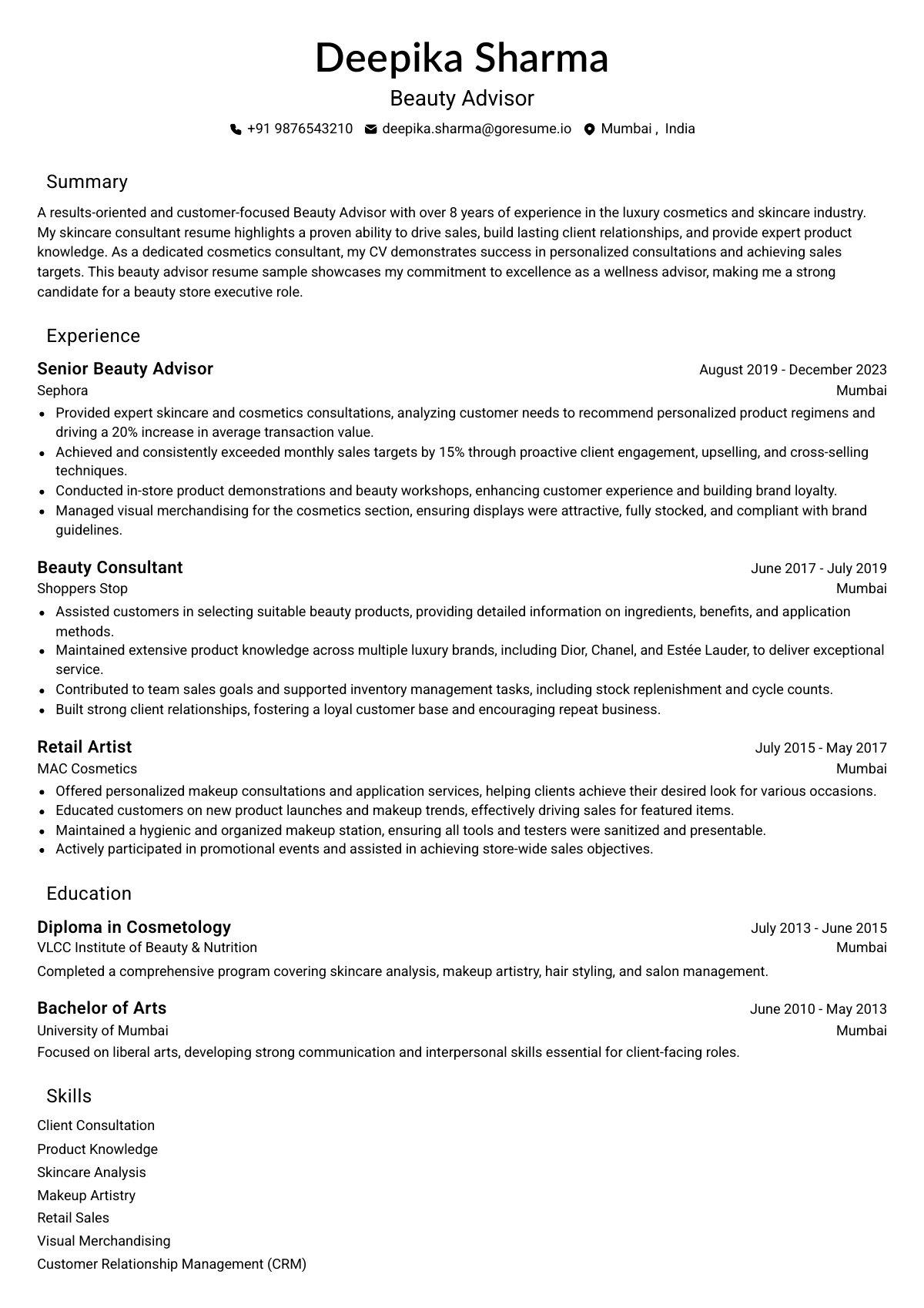 GoResume editor preview