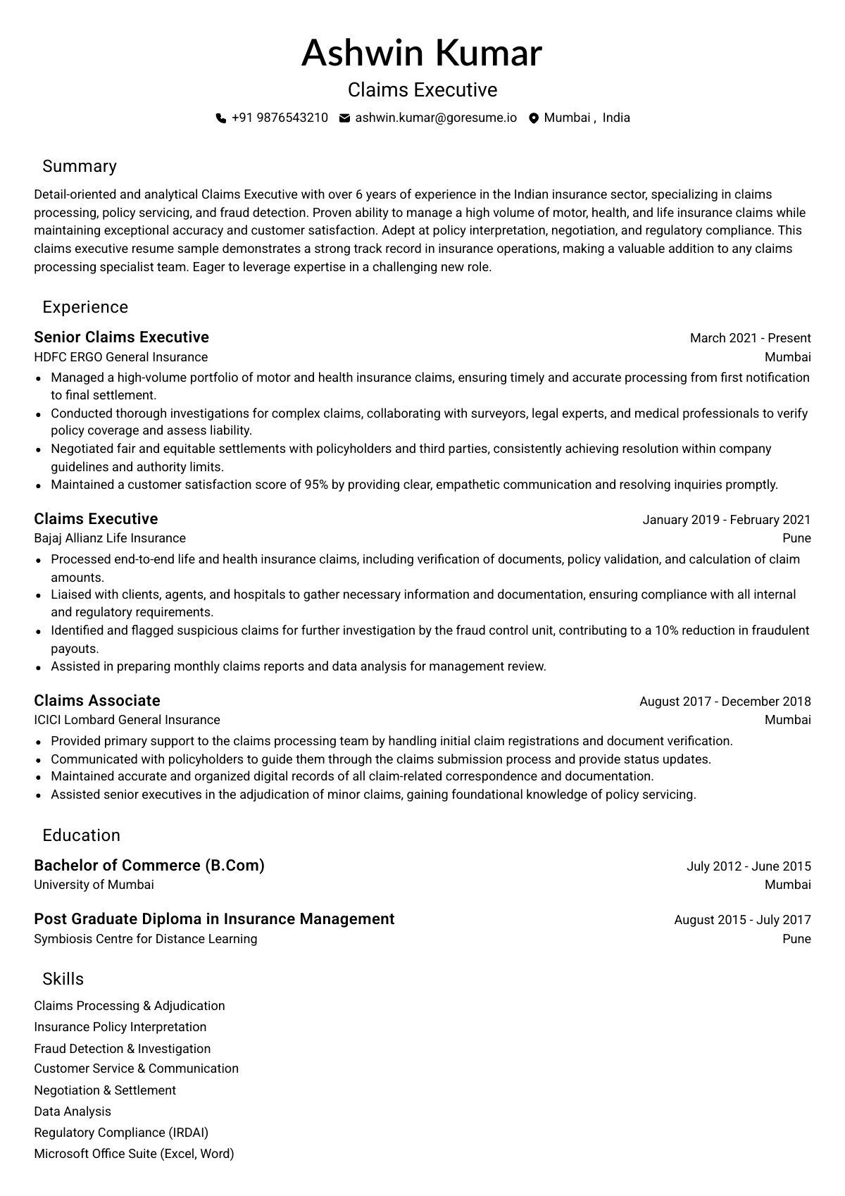 GoResume editor preview