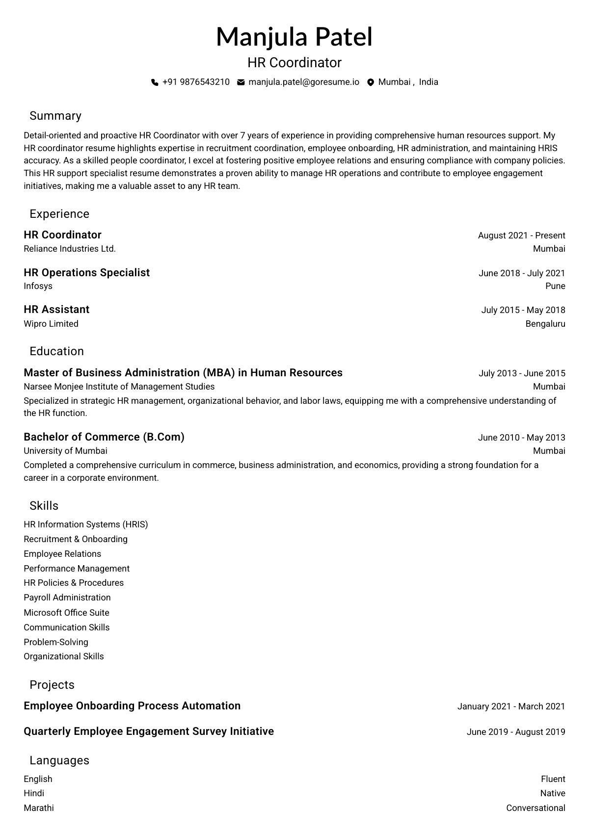 GoResume editor preview