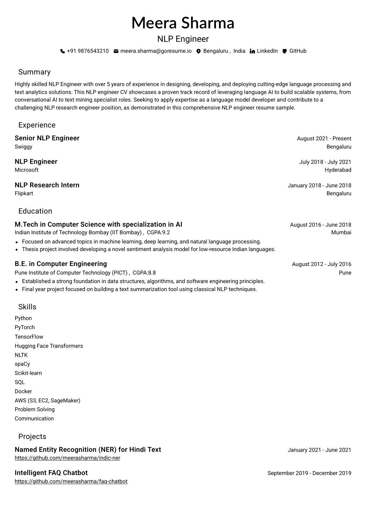 GoResume editor preview