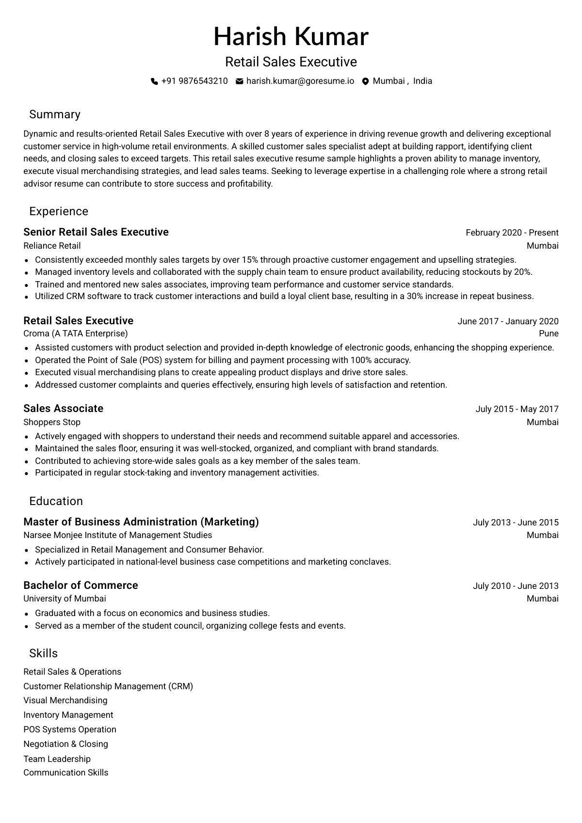 GoResume editor preview