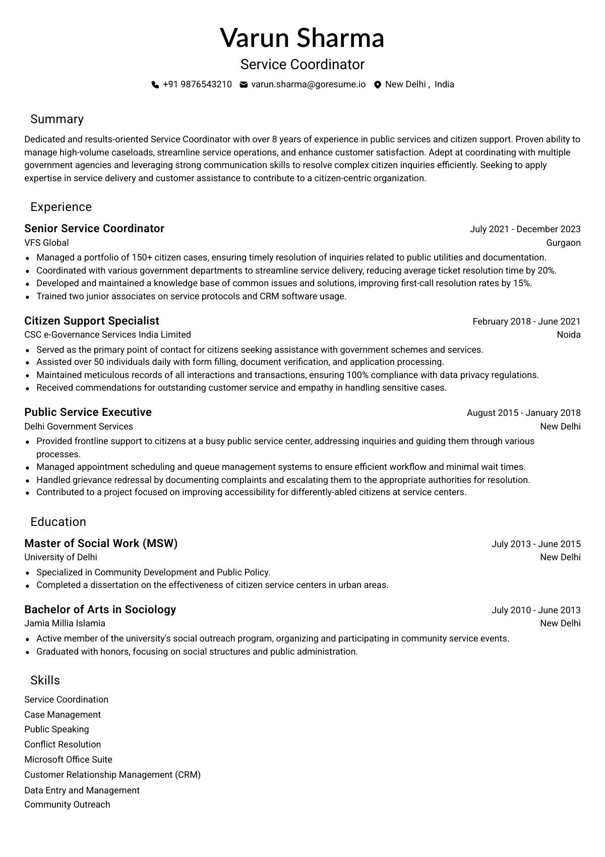 GoResume editor preview