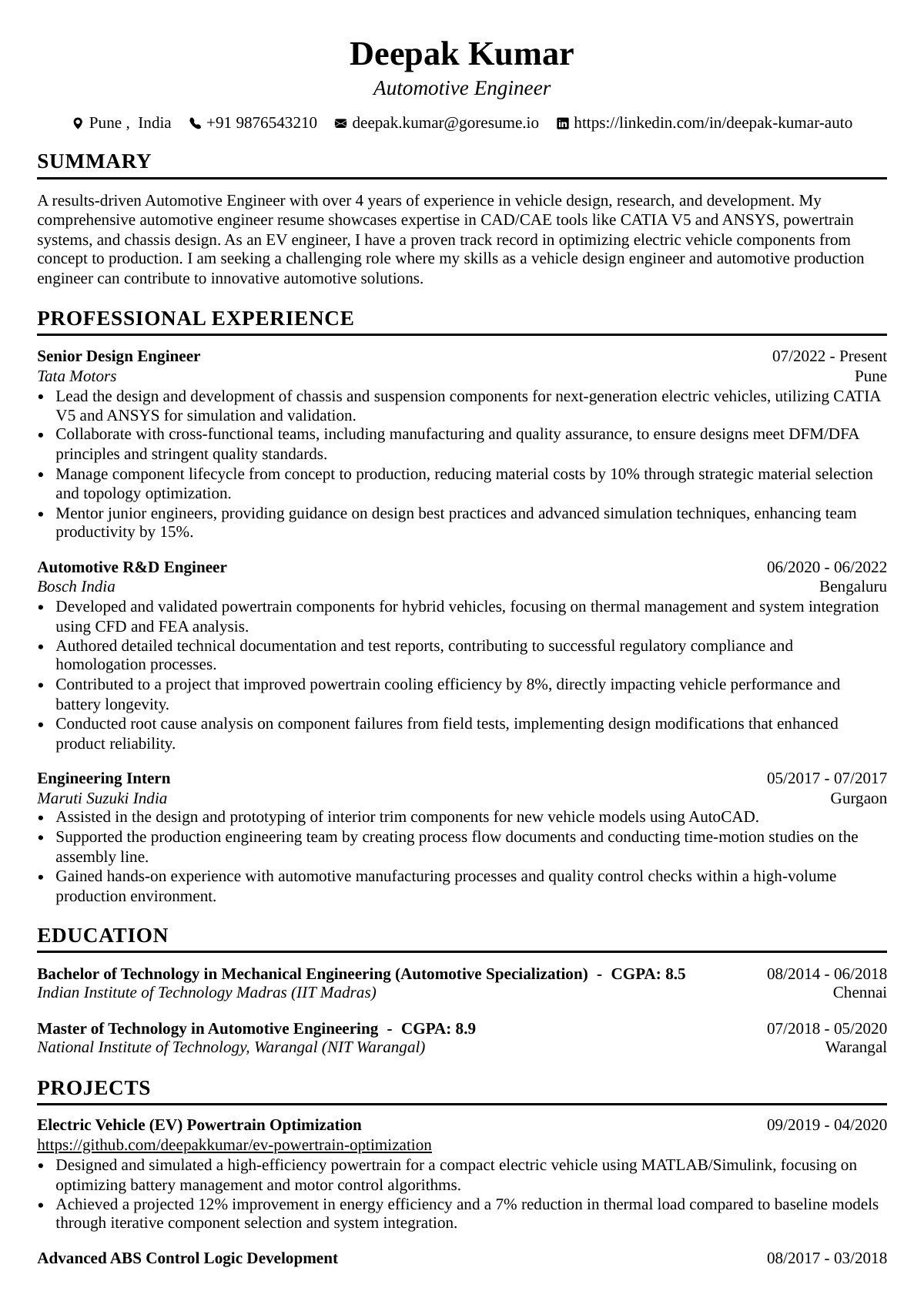 GoResume editor preview