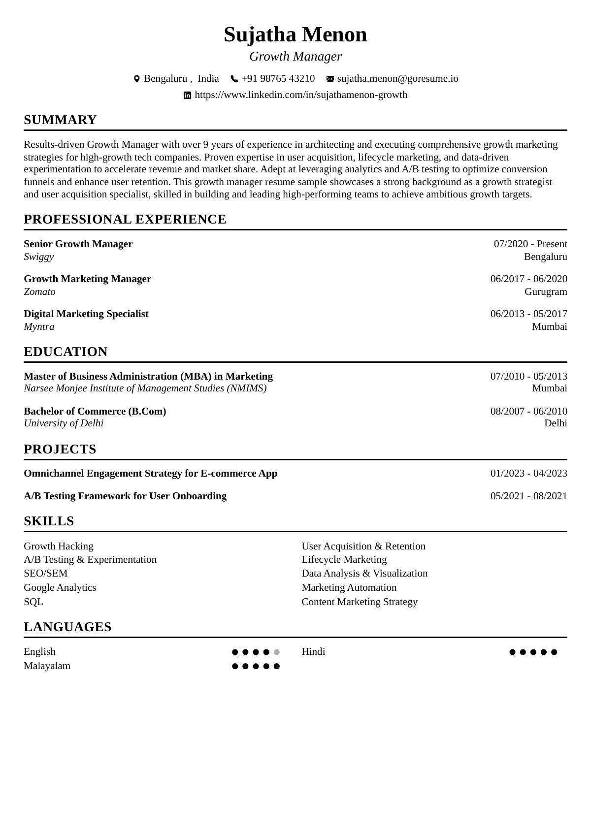 GoResume editor preview