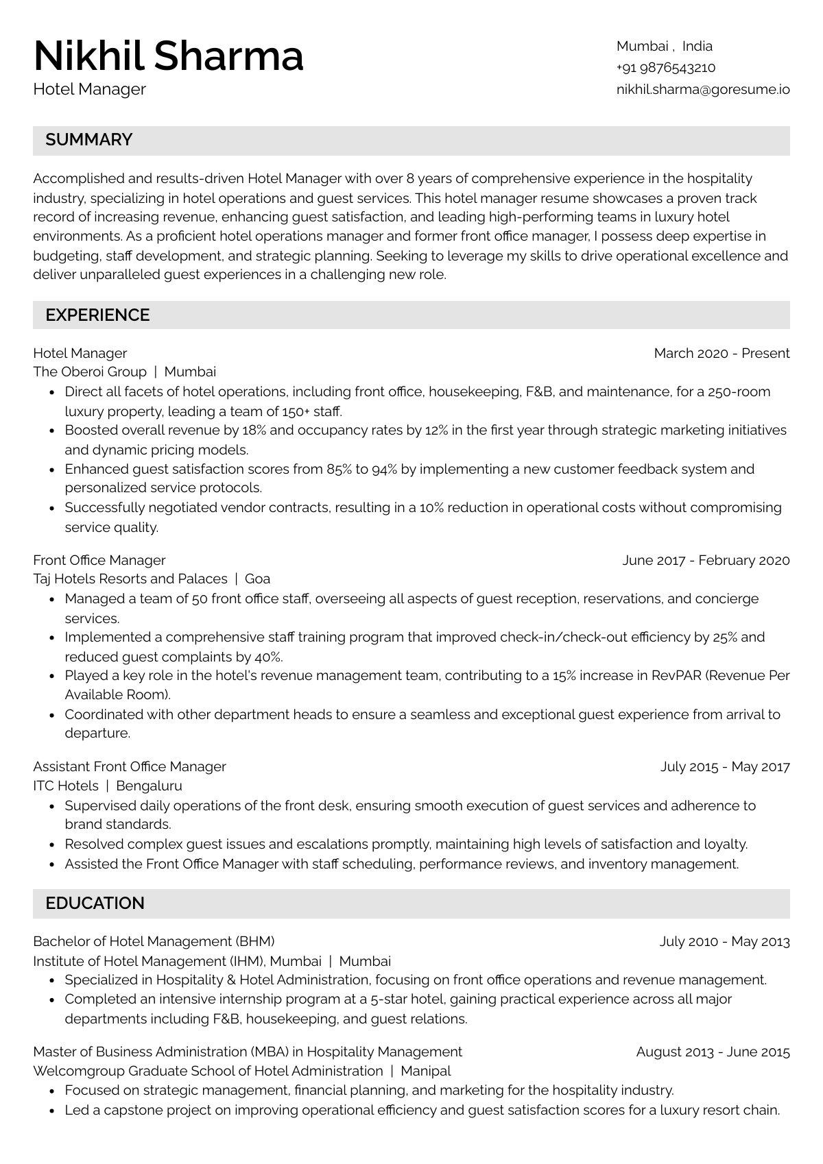 GoResume editor preview