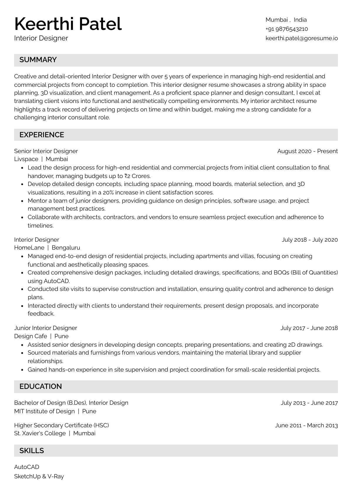 GoResume editor preview