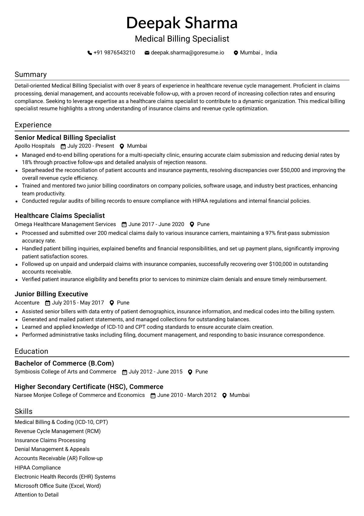 GoResume editor preview