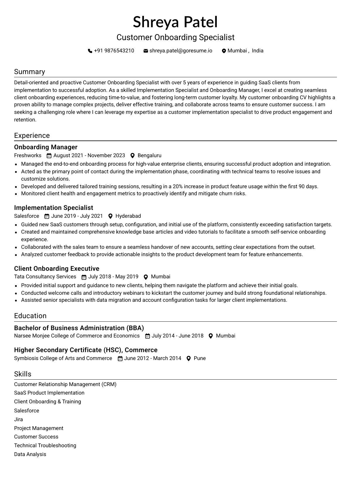 GoResume editor preview
