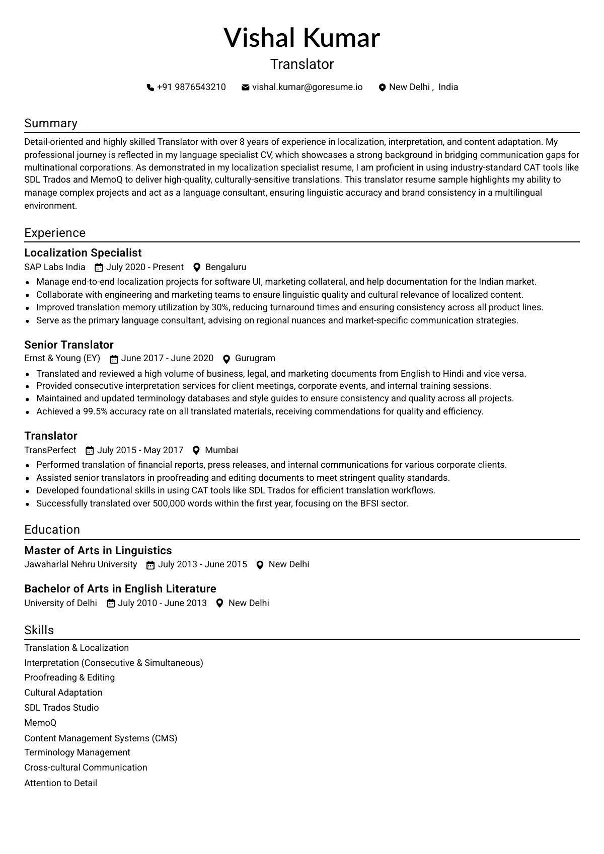 GoResume editor preview
