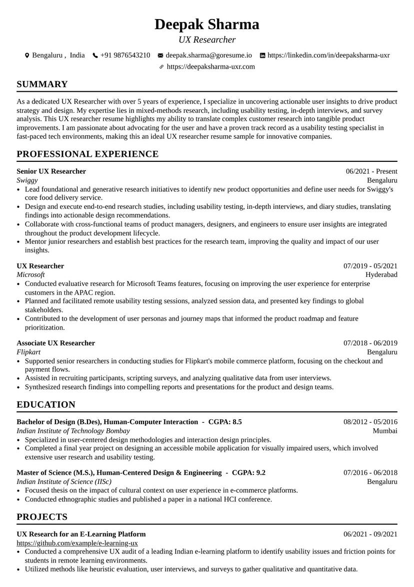 UX Researcher Resume Builder | Free ATS Resume Maker